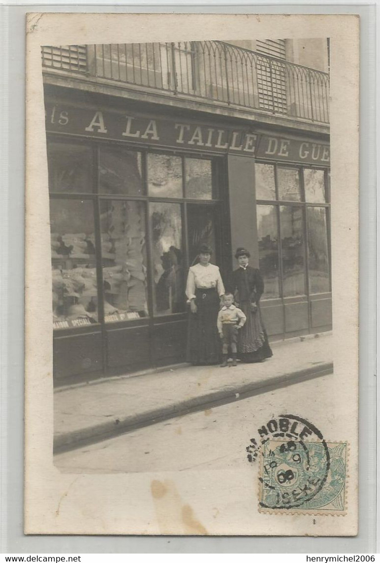 Carte Photo Devanture Commerce Magasin A La Taille De Guepes Guepe Henry ? Cachet Grenoble 1906 - Negozi