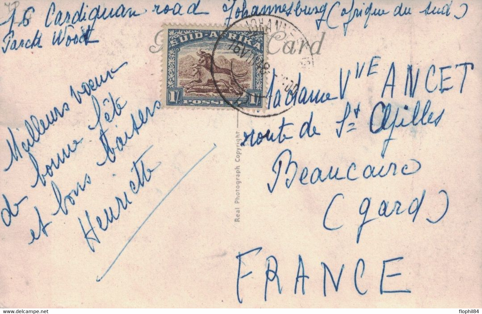 AFRIQUE DU SUD - CARTE POSTALE DE JOHANNESBURG POUR LA FRANCE LE 16-8-1948. - Covers & Documents