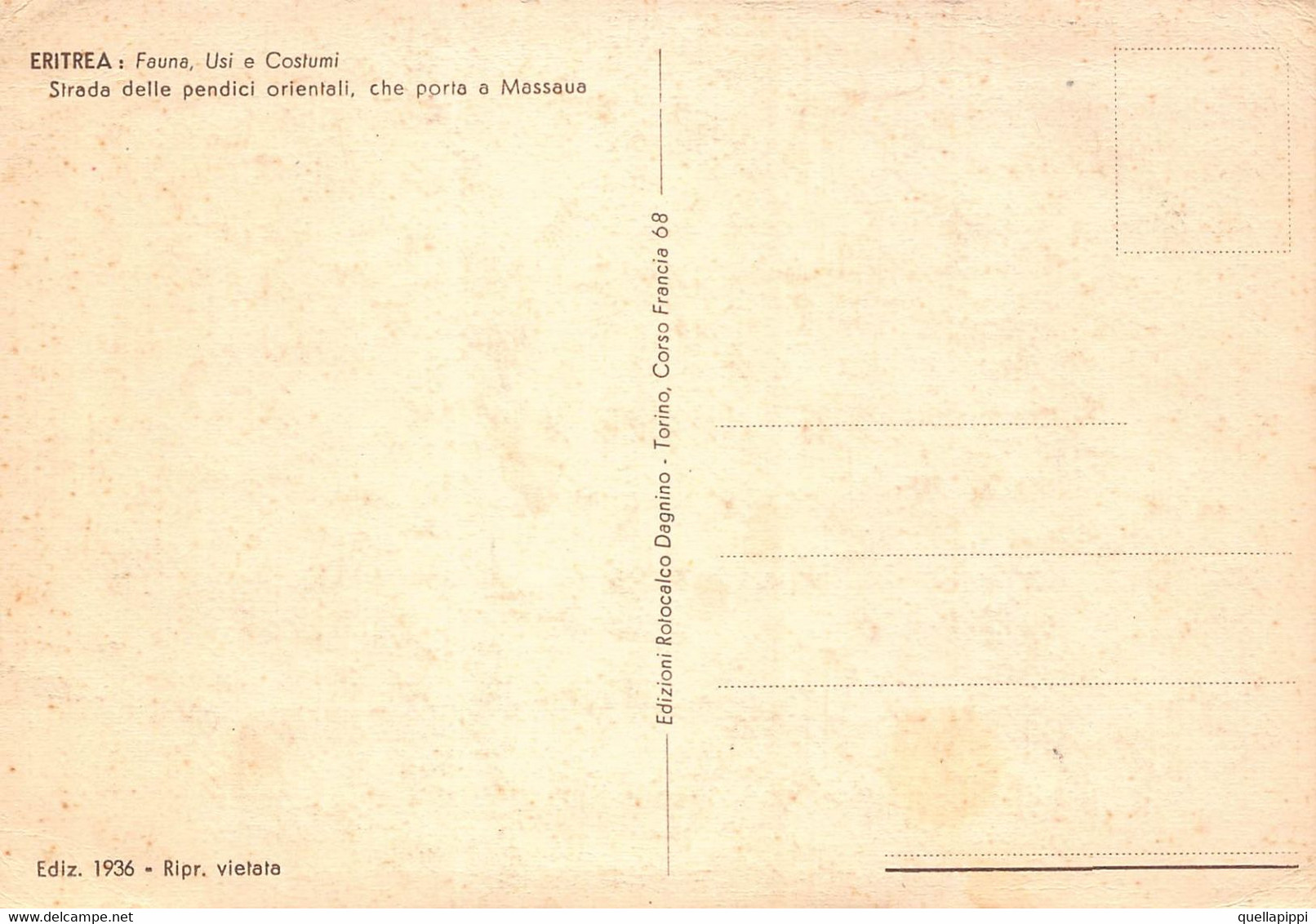 013821 "STRADA DELLE PENDICI ORIENTALI CHE PORTA A MASSAUA -1936"  VEDUTA. CART NON SPED - Erythrée