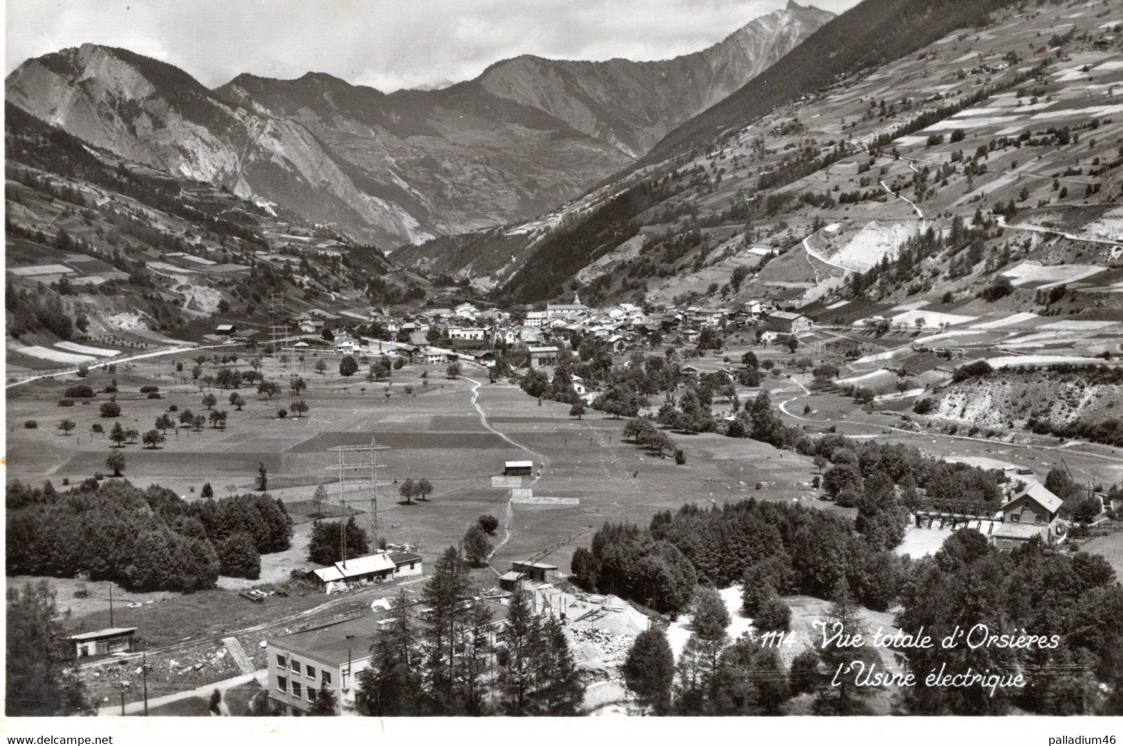 VALAIS ORSIERES VUE TOTALE - USINE ELECTRIQUE   **RARE** - Phot. Perrochet Lauanne No 1114 - Circulé - Orsières