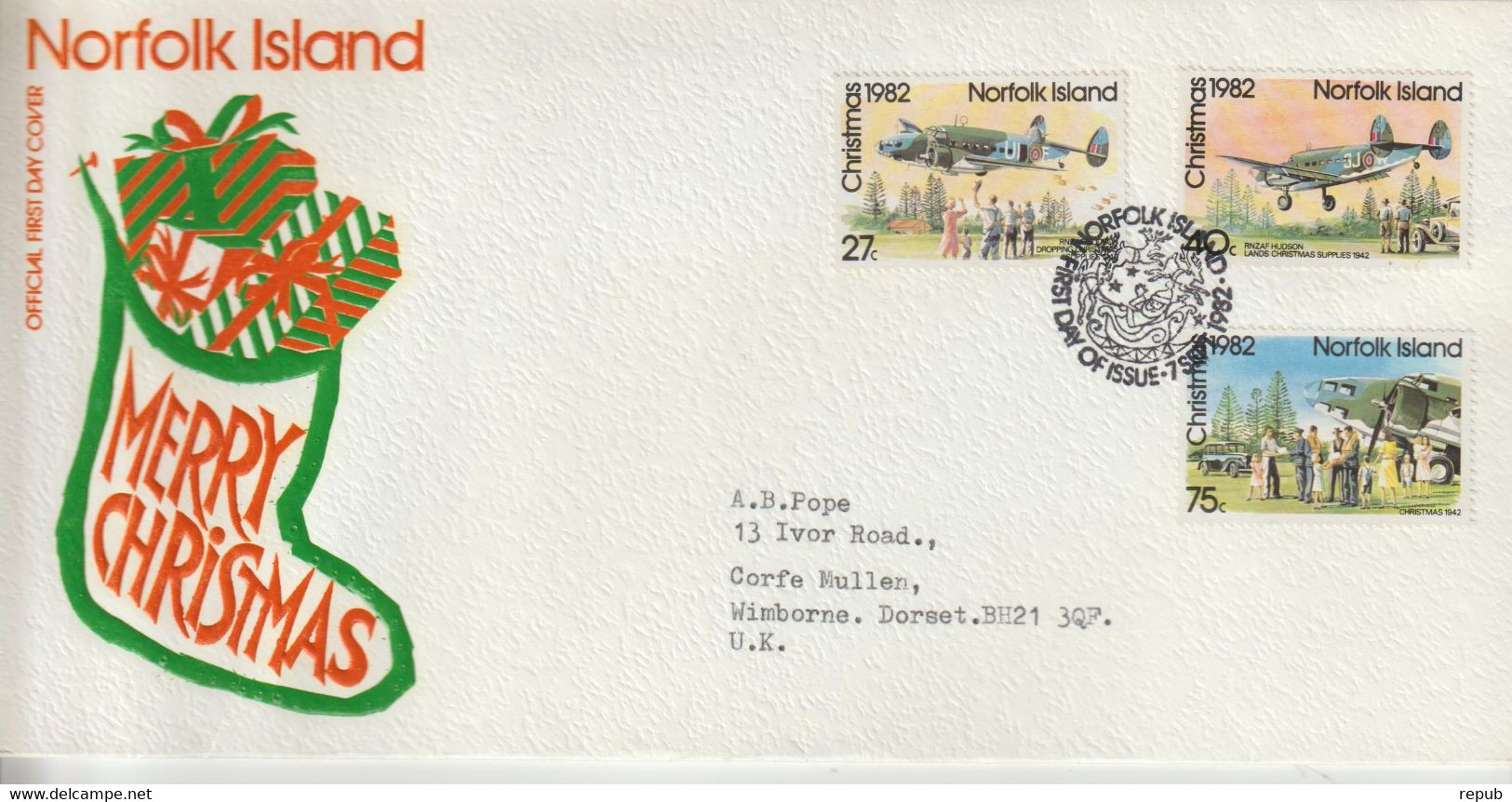 Norfolk FDC 1982 Avions 288-290 - Isla Norfolk