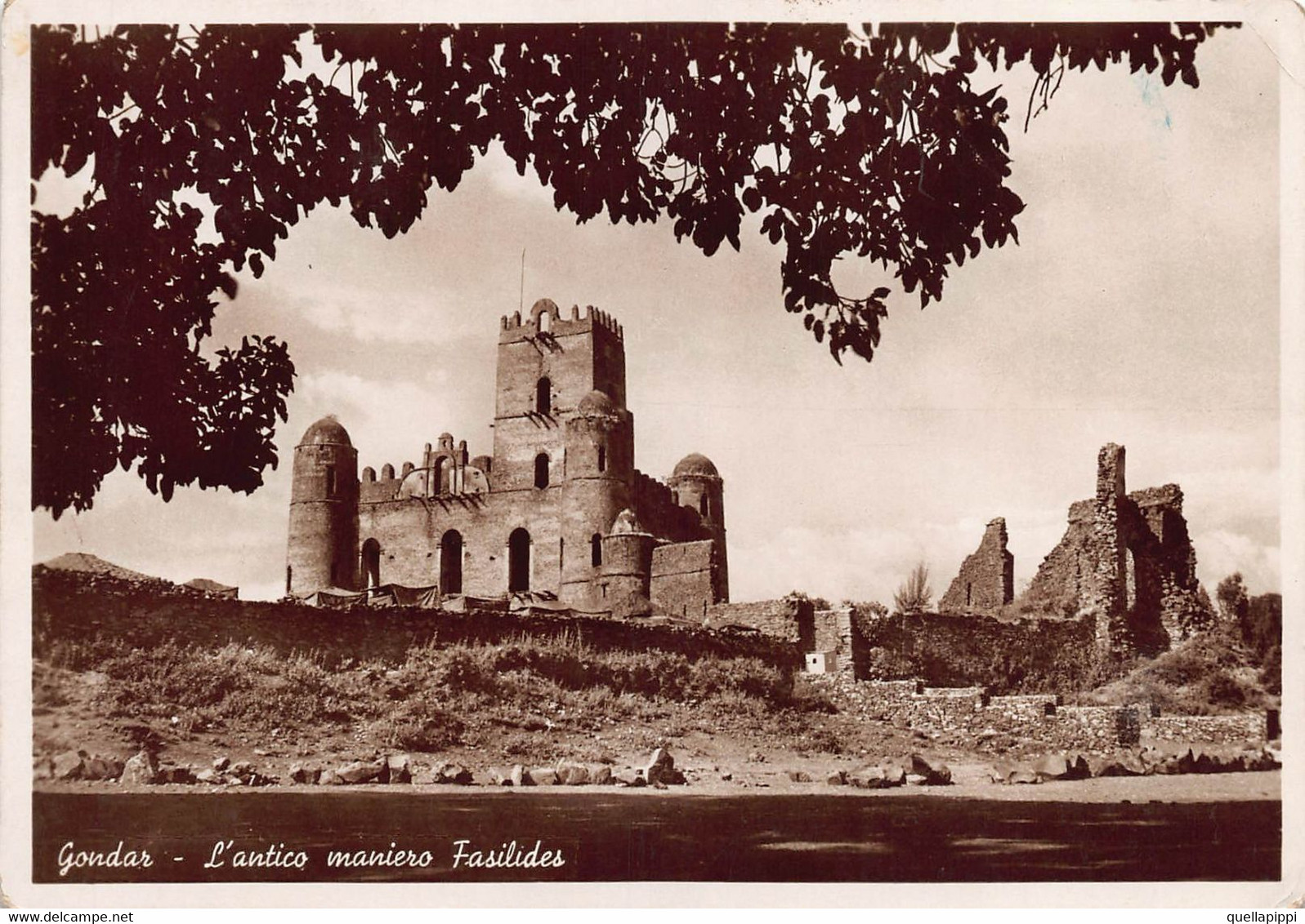 013835 "ETIOPIA -GONDAR - L'ANTICO MANIERO FASILIDES" VEDUTA, VERA FOTO. CART SPED 1938 BOLLO ERITREA - Etiopia