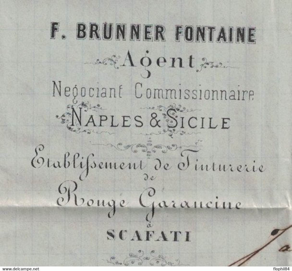 ITALIE - NAPLES - LETTRE POUR AVIGNON -FRANCE - ENTETE F.BRUNNER FONTAINE - AVEC TEXTE ET SIGNATURE - 25 JANVIER 1873 - Marcofilie