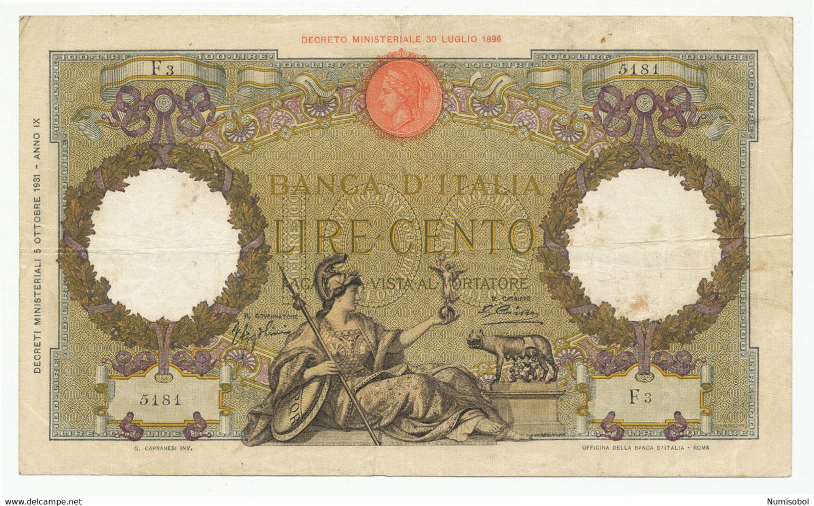 ITALY - 100 Lire 5. 10. 1931. P55a (T143) - 100 Liras