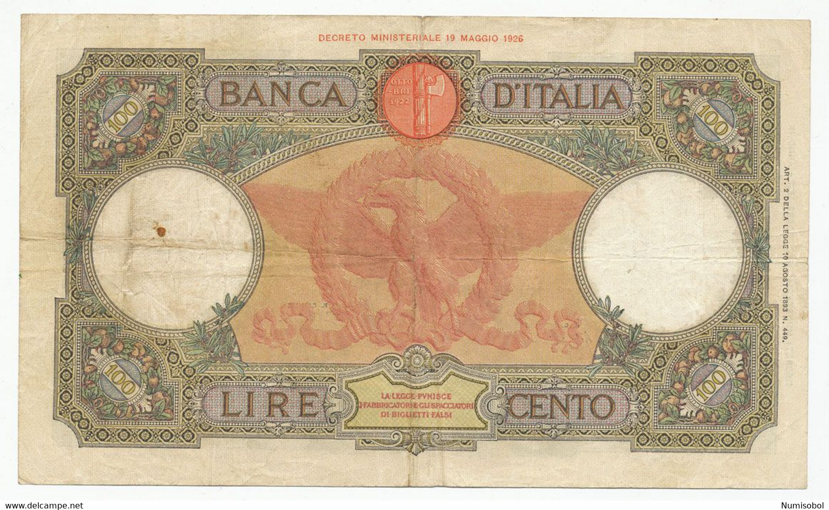 ITALY - 100 Lire 5. 10. 1931. P55a (T143) - 100 Lire