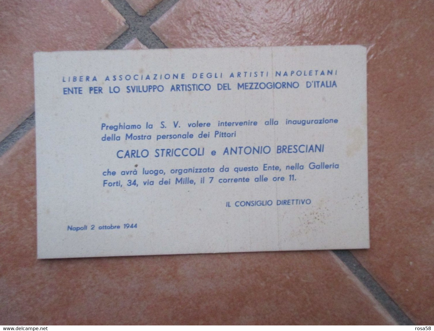 1944 Libera Associazione Artisti Napoletani Ottobre 1944 Pittori Carlo STRICCOLI  Antonio BRESCIANI - Torre Annunziata
