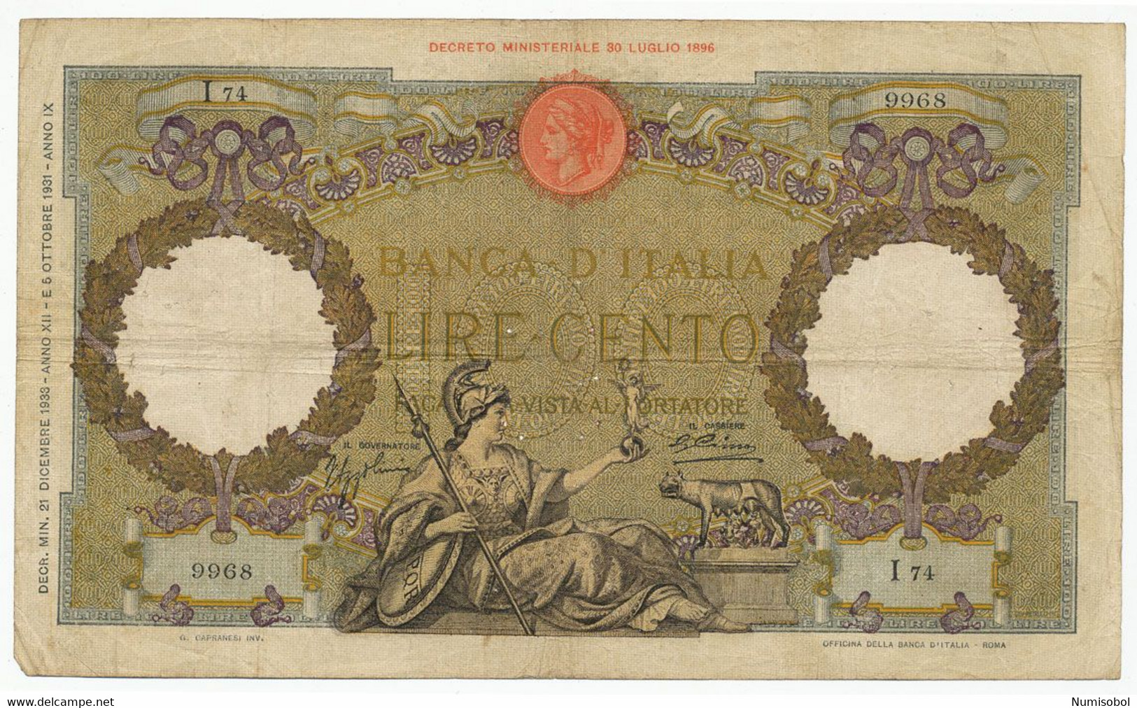 ITALY - 100 Lire 21. 12. 1933. P55a (T145) - 100 Liras