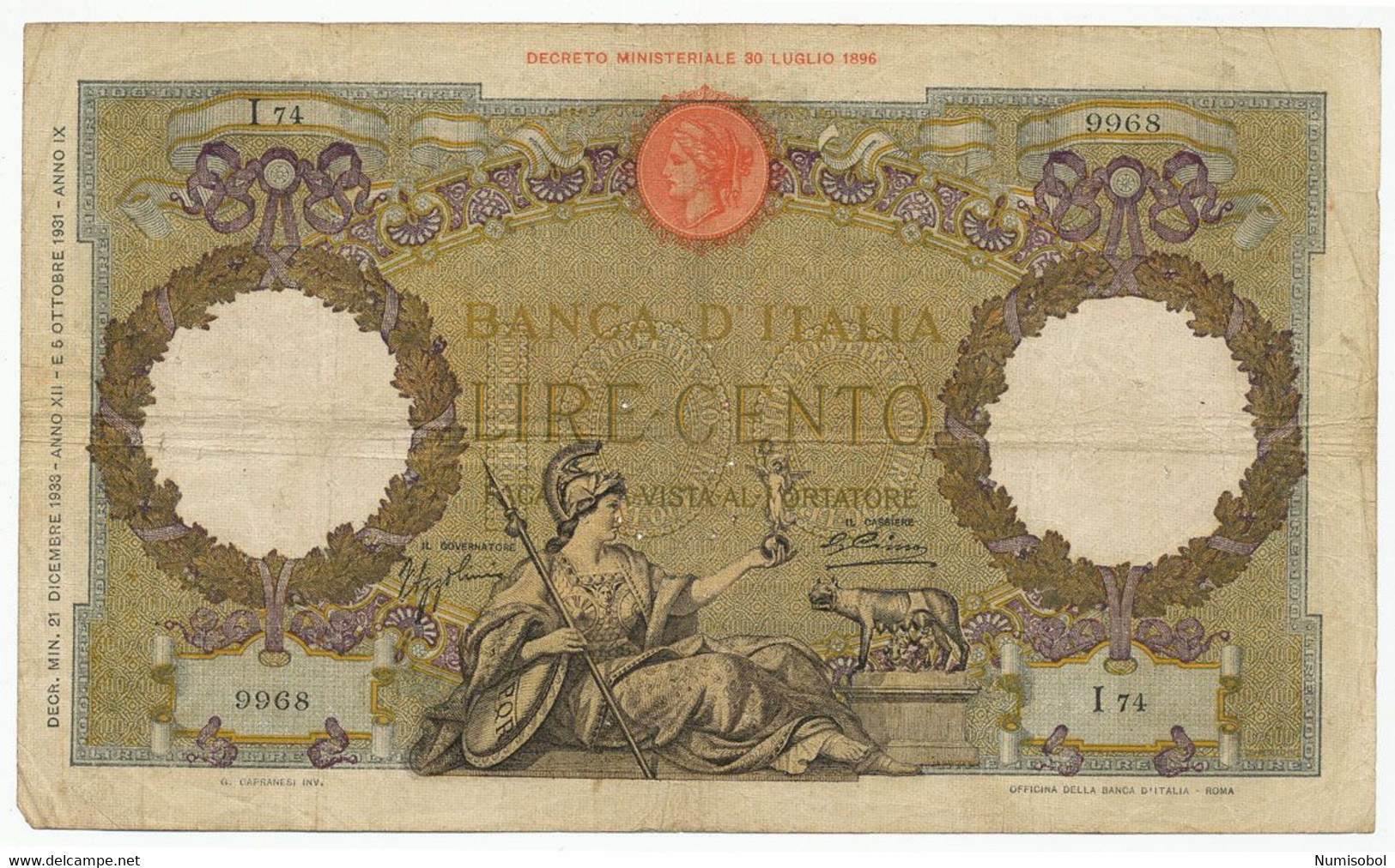 ITALY - 100 Lire 21. 12. 1933. P55a (T145) - 100 Lire