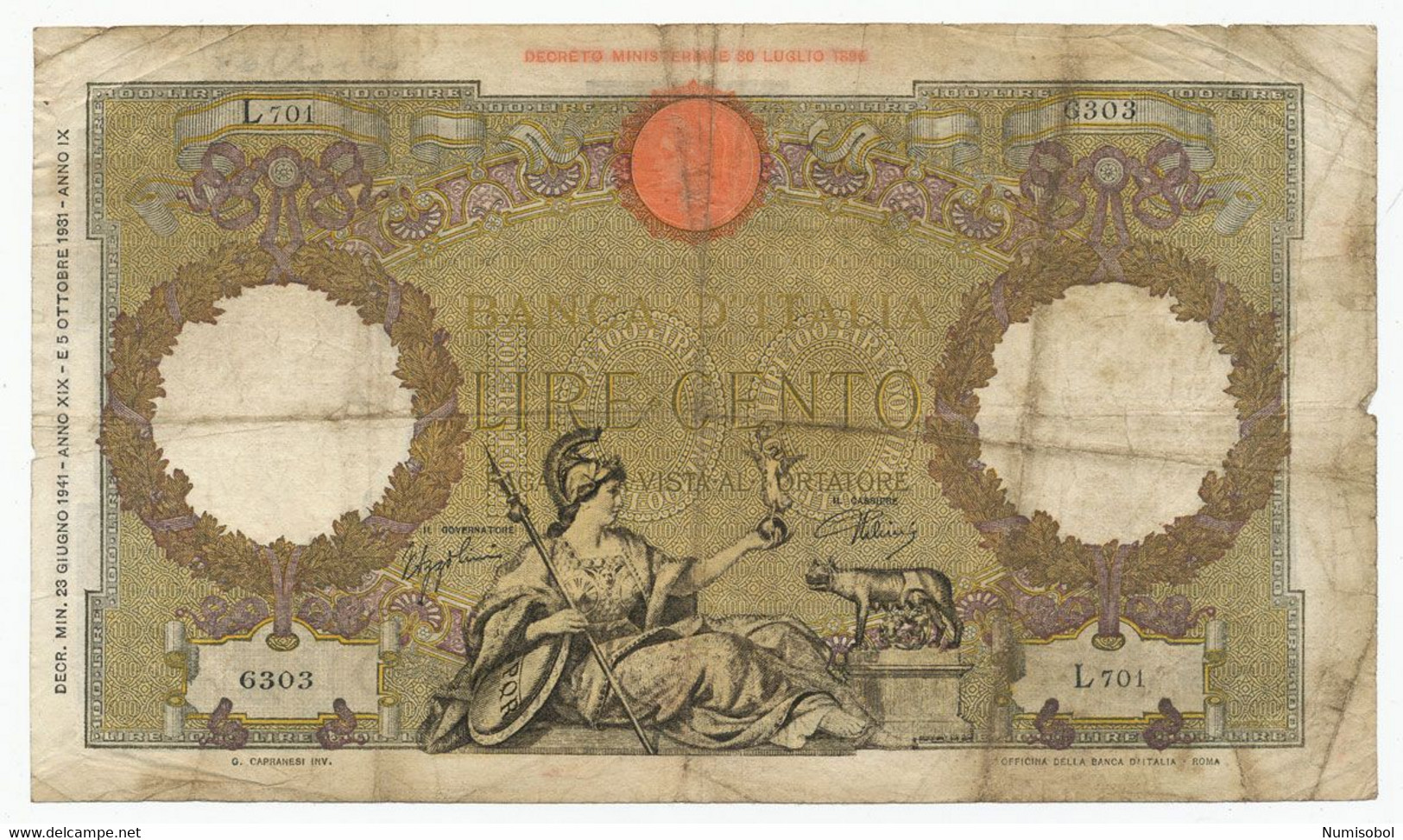 ITALY - 100 Lire 23. 6. 1941. P55b (T148) - 100 Lire