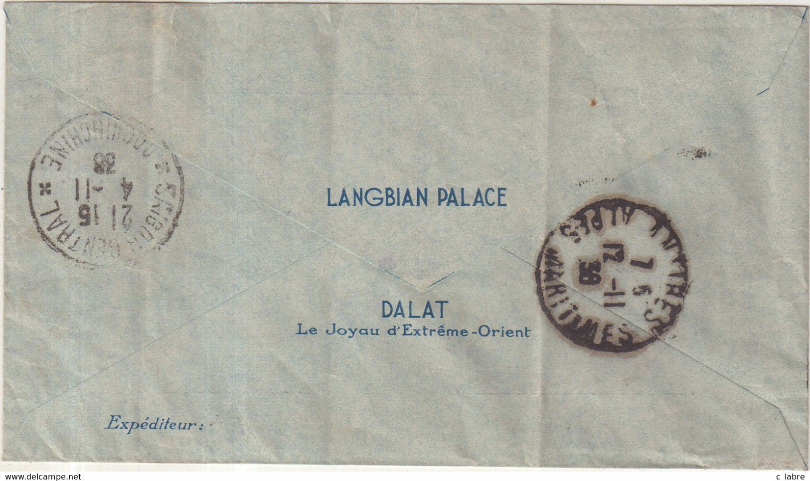 INDOCHINE : PA . REC .   A ENTETE " . LANGBIAN , PALACE DE DALAT " . 1938 . - Covers & Documents