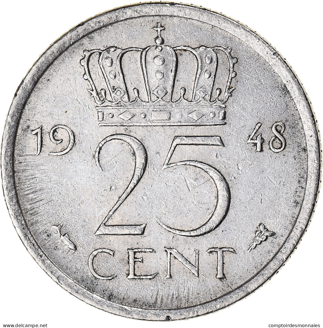 Monnaie, Pays-Bas, Wilhelmina I, 25 Cents, 1948, TTB, Nickel, KM:178 - 25 Cent