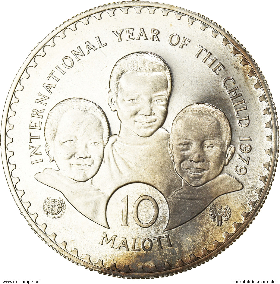 Monnaie, Lesotho, Moshoeshoe II, 10 Maloti, 1979, Year Of Child, SPL+, Argent - Lesotho