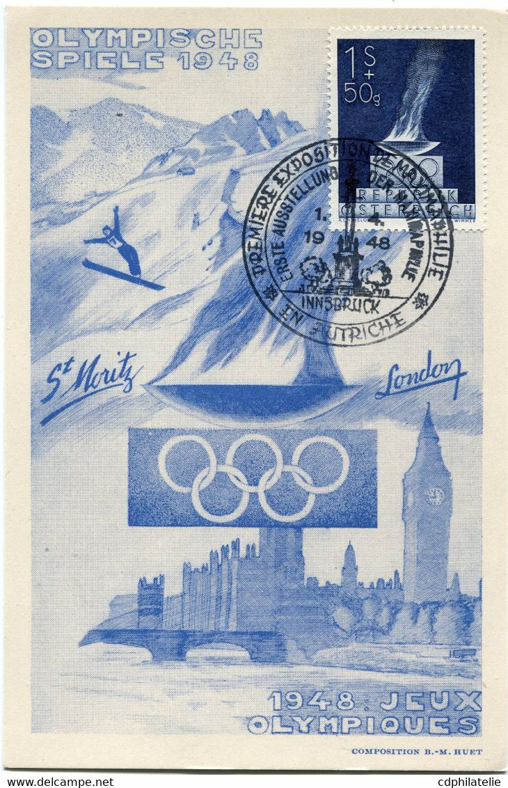 AUTRICHE CARTE POSTALE -1948 JEUX OLYMPIQUES AVEC LE N°696 JEUX OLYMPIQUES DE LONDRES AVEC OBL ILL INNSBRUCK 1-4-1948... - Zomer 1948: Londen