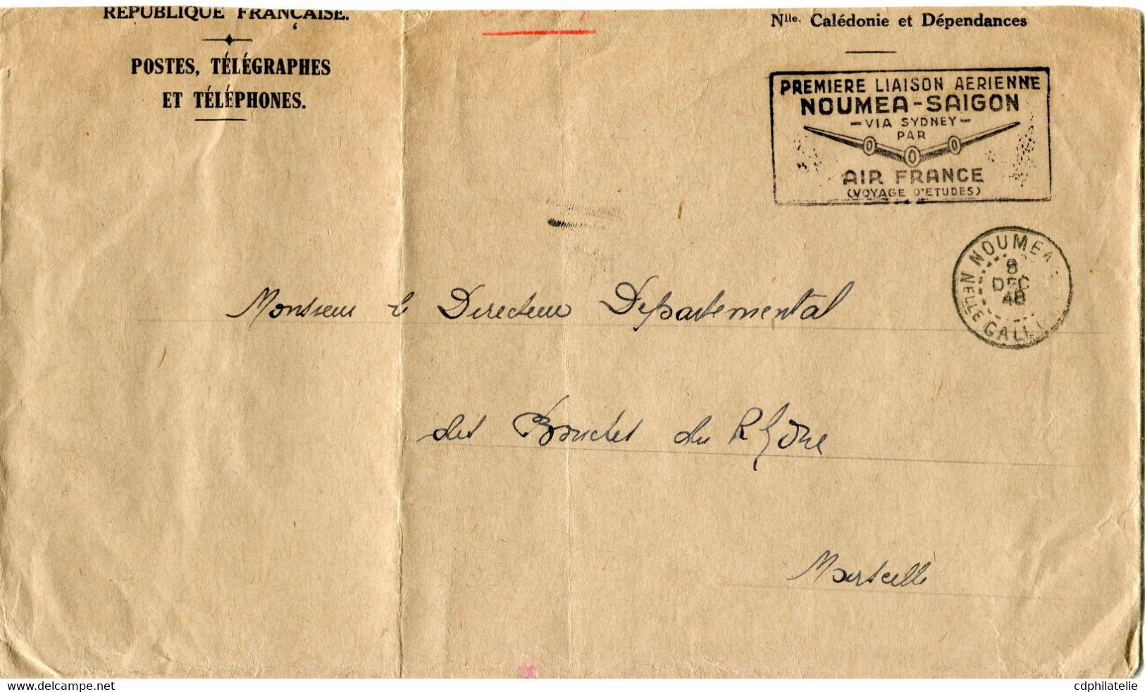 NOUVELLE-CALEDONIE LETTRE AVEC CACHET " PREMIERE LIAISON AERIENNE NOUMEA-SAIGON VIA SYDNEY PAR AIR FRANCE (VOYAGE..)" - Cartas & Documentos