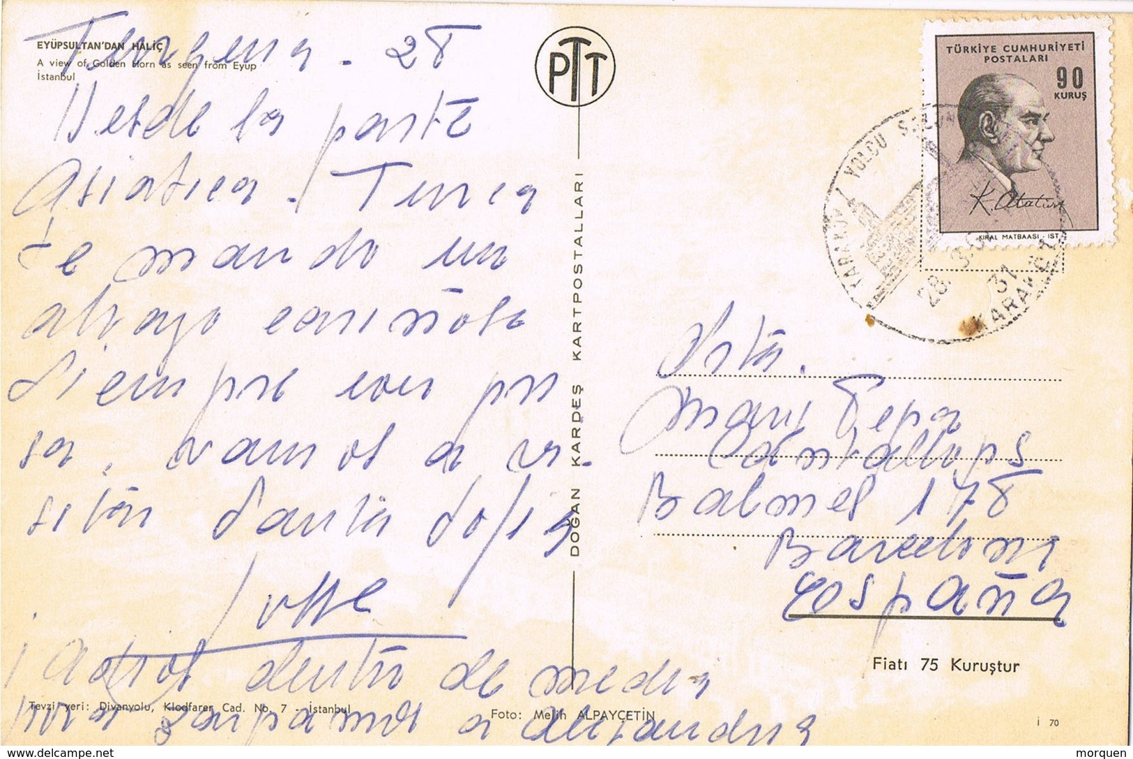 35036. Postal KARAKOY (Istambul) Turquia 1961. Fechador Karakoy Yolku Salonu - Cartas & Documentos