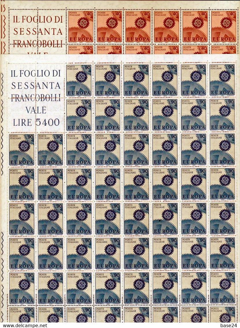 1967 Italia Italy Repubblica EUROPA CEPT EUROPE 60 Serie Di 2v. In Foglio MNH** Con Blocco Angolare Sheet INGRANAGGIO - Ganze Bögen