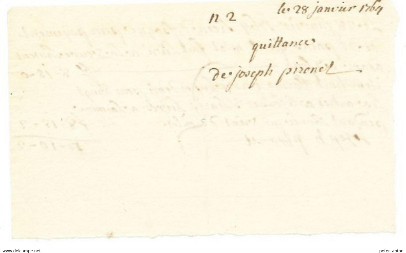 Facture De Boulangerie  Du 28 Janvier 1764 à Veuve Laurent Par Joseph Pivonet - ... - 1799