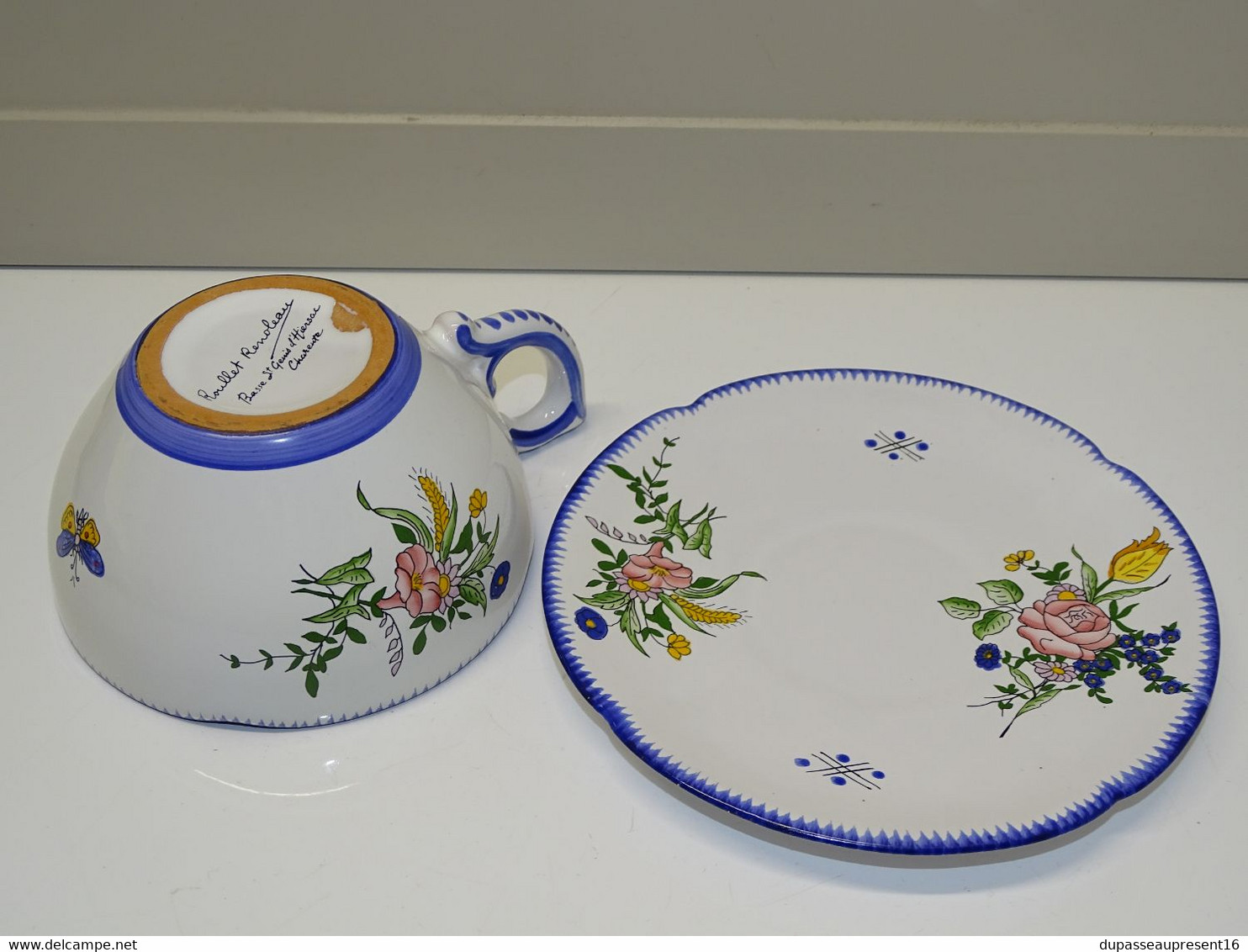 *  JOLI ANCIEN DEJEUNER TASSE & SOUCOUPE COLLECTION FAIENCERIE D'ART LE RENOLEAU  E