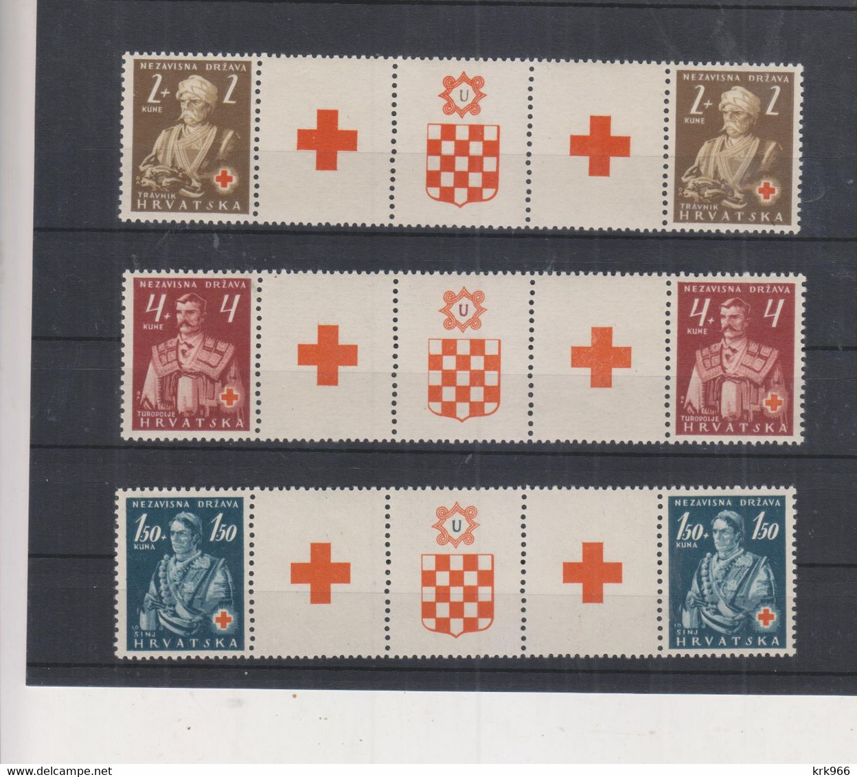 CROATIA WW II, 1941 Red Cross Set  In Strip  With Labels MNH - Croatia