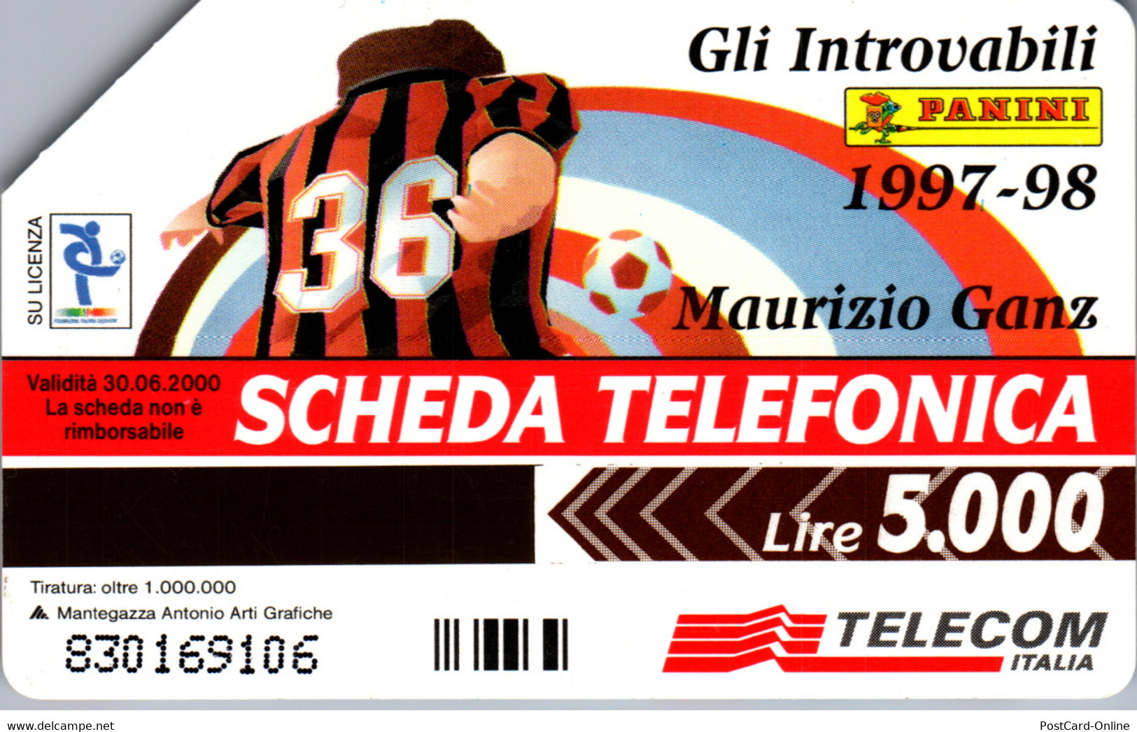 30931 - Italien - Telecom , Panini , Maurizio Ganz , Milan , Football , Fußball - Öff. Diverse TK