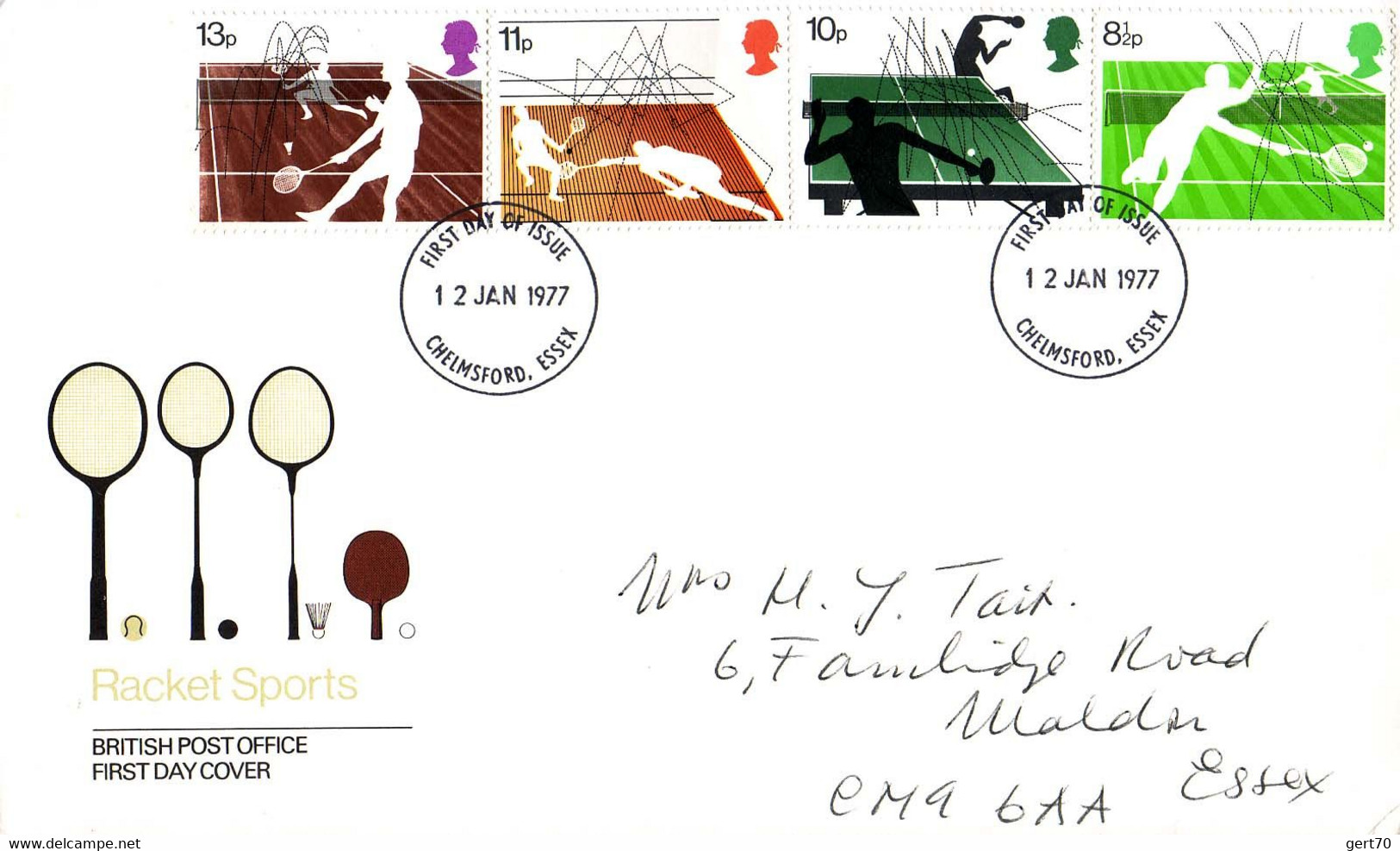 Great Britain 1977, Table Tennis / Tennis / Badminton / Squash / Racket Sports / FDC / Chelmsford - Badminton