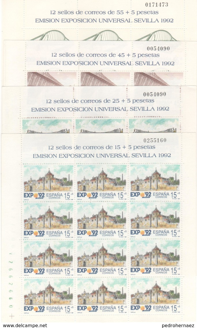 ESPAÑA  Minipliegos 24/27 Exposición Mundial Sevilla 92 Sellos Nuevos Sin Fijasellos Valor Debajo De Facial (segun Foto) - Full Sheets