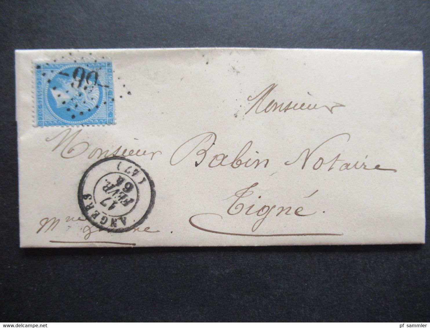 1864 Napoleon III. Nr.21 Rautenstempel Nummer 99 Stempel Angers Faltbrief Mit Inhalt Notaire G. Chapin - 1862 Napoléon III