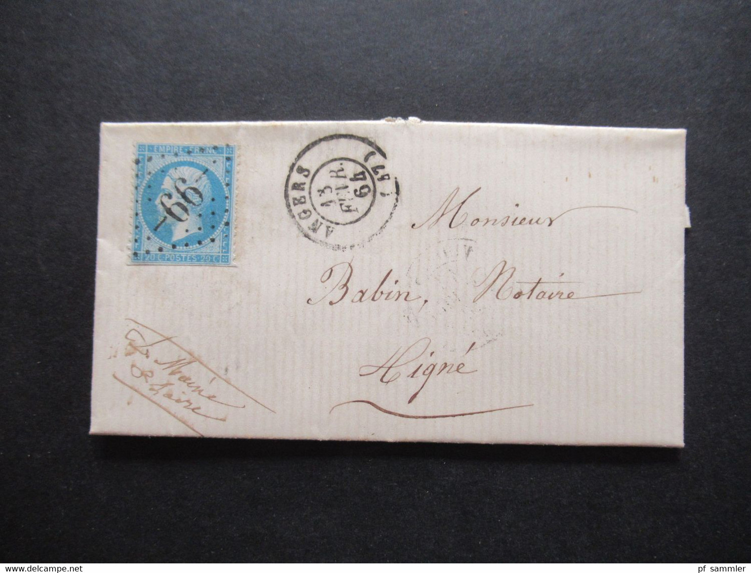 1864 Napoleon III. Nr.21 Unten Ungezähnt!! Rautenstempel Nummer 99 Stempel Angers Faltbrief Mit Inhalt - 1862 Napoleon III