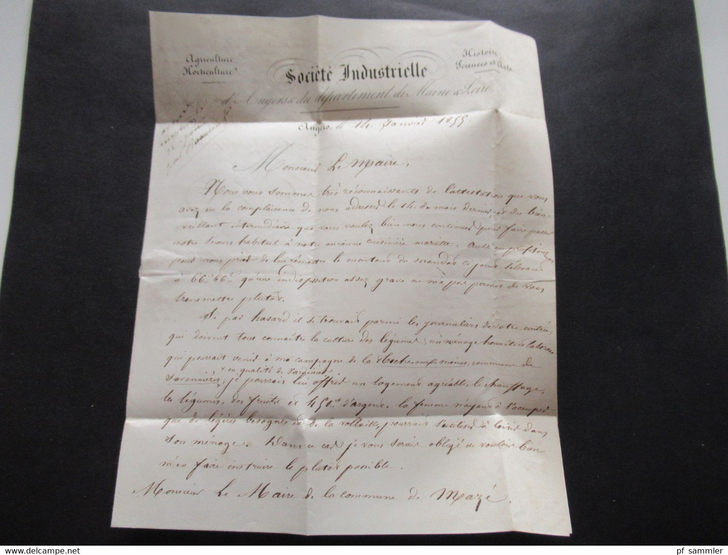 1855 Napoleon III. Nr.13 Rautenstempel Faltbrief Mit Inhalt An Den Maire De La Comune Mazé Brief Societe Industrielle - 1853-1860 Napoleon III