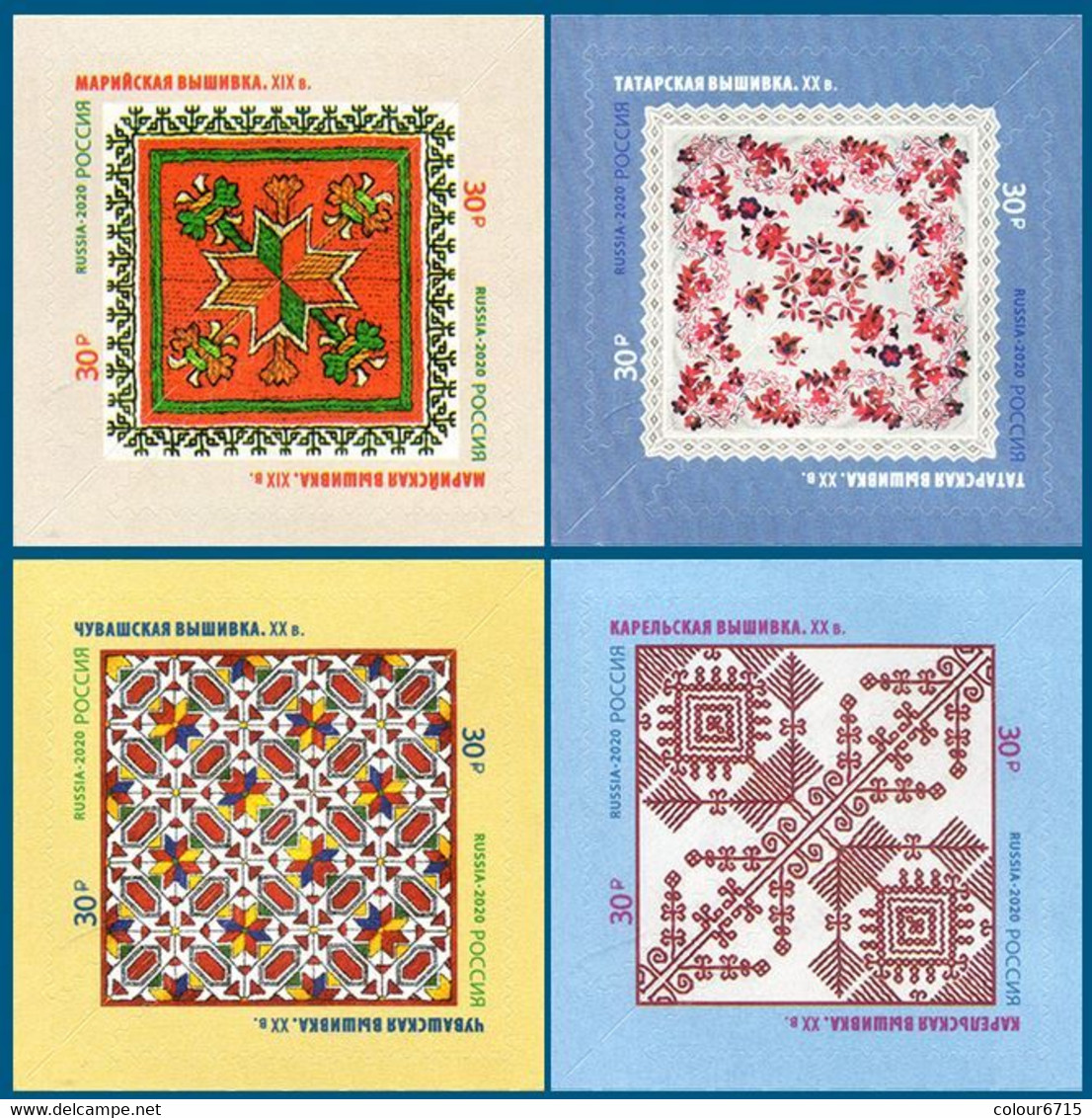 Russia 2020 Decorative And Applied Arts Of Russia. Embroidery Stamps 4v (Michel 2868/2871) MNH/2 Sets In Block - Nuevos