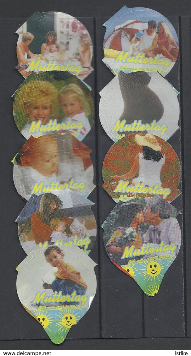 Switzerland, Coffee Cream Labels, "Muttertag" - Mothers Day,  Lot Of 17. - Koffiemelk-bekertjes