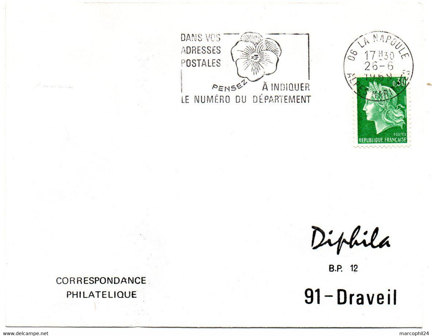 ALPES Mmes - Dépt N° 06 = LA NAPOULE 1969 = FLAMME Codée = SECAP ' PENSEZ à INDIQUER NUMERO DEPARTEMENT ' - Código Postal