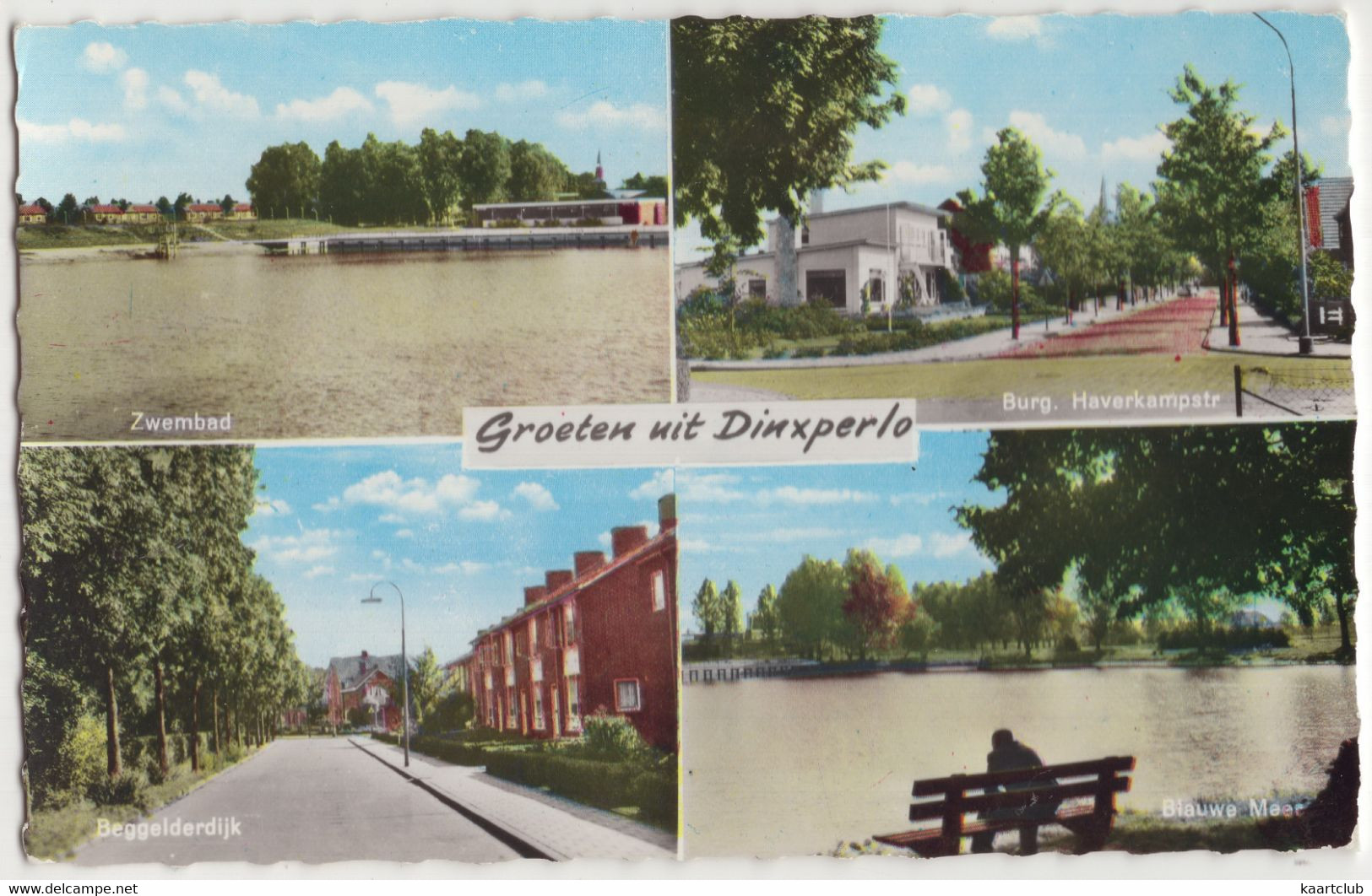 Groeten Uit Dinxperlo: Zwembad, Burg. Haverkampstr., Blauwe Meer, Beggelderdijk - (Gelderland) - Uitg.: Drog. V.d. Heyde - Aalten