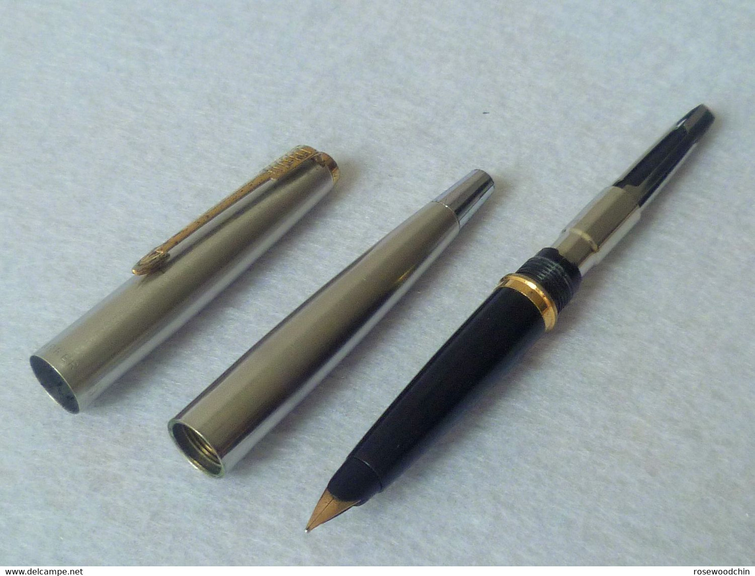 Authentic Vintage Parker 45 Flighter Stainless Steel 14k Gold Nib Fountain Pen USA (#56) - Stylos