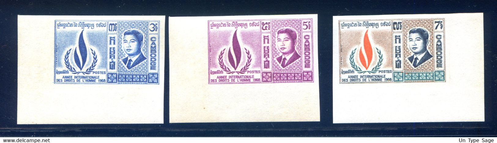 Cambodge YT N°216 à 218 - Série Droits De L'Homme - Neuf** 1968 - Non Dentelé - (F133) - Kambodscha