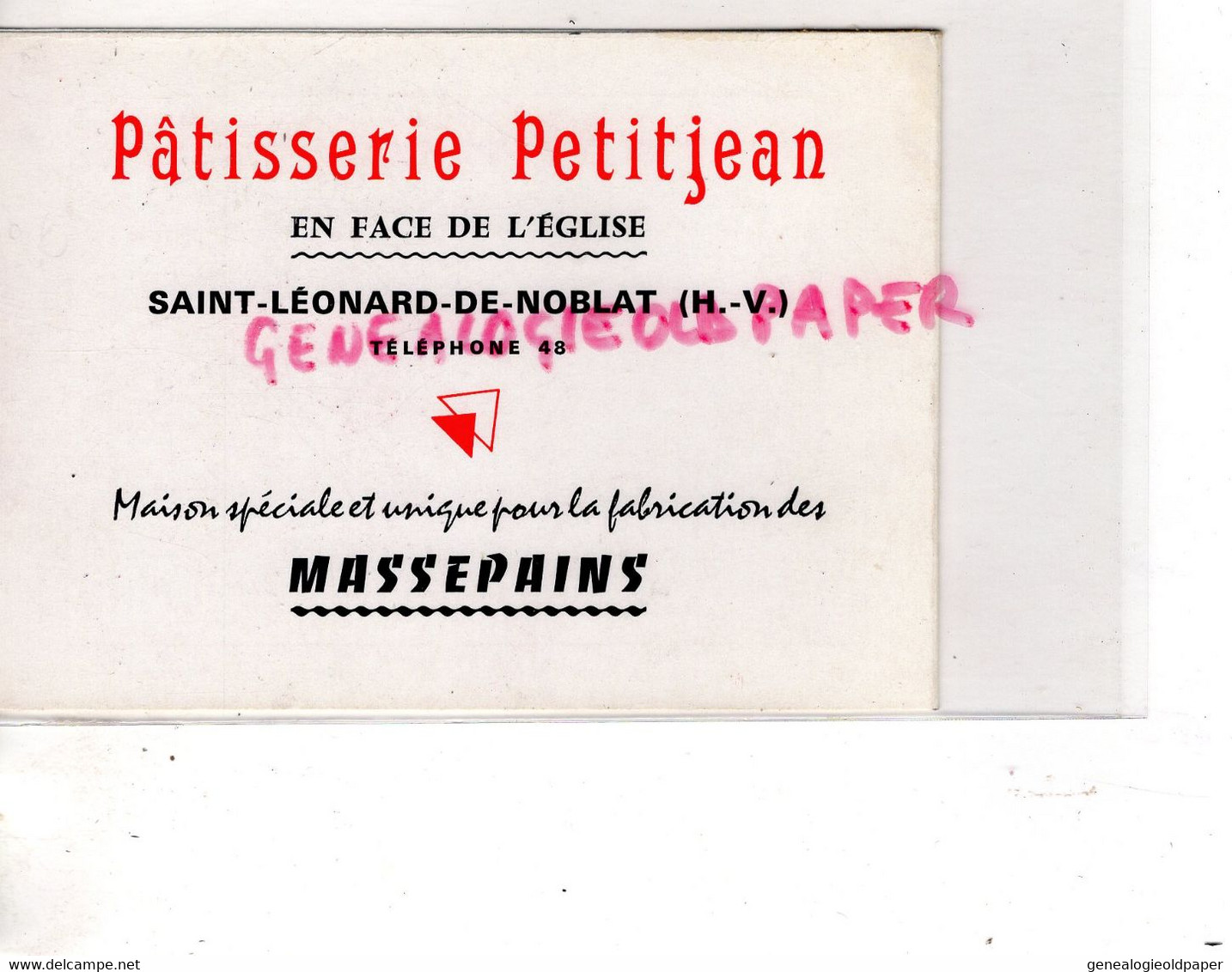 87- ST SAINT LEONARD NOBLAT - PETIT CALENDRIER PATISSERIE PETITJEAN FACE EGLISE-MASSEPAINS - 1968 - Kleinformat : 1961-70