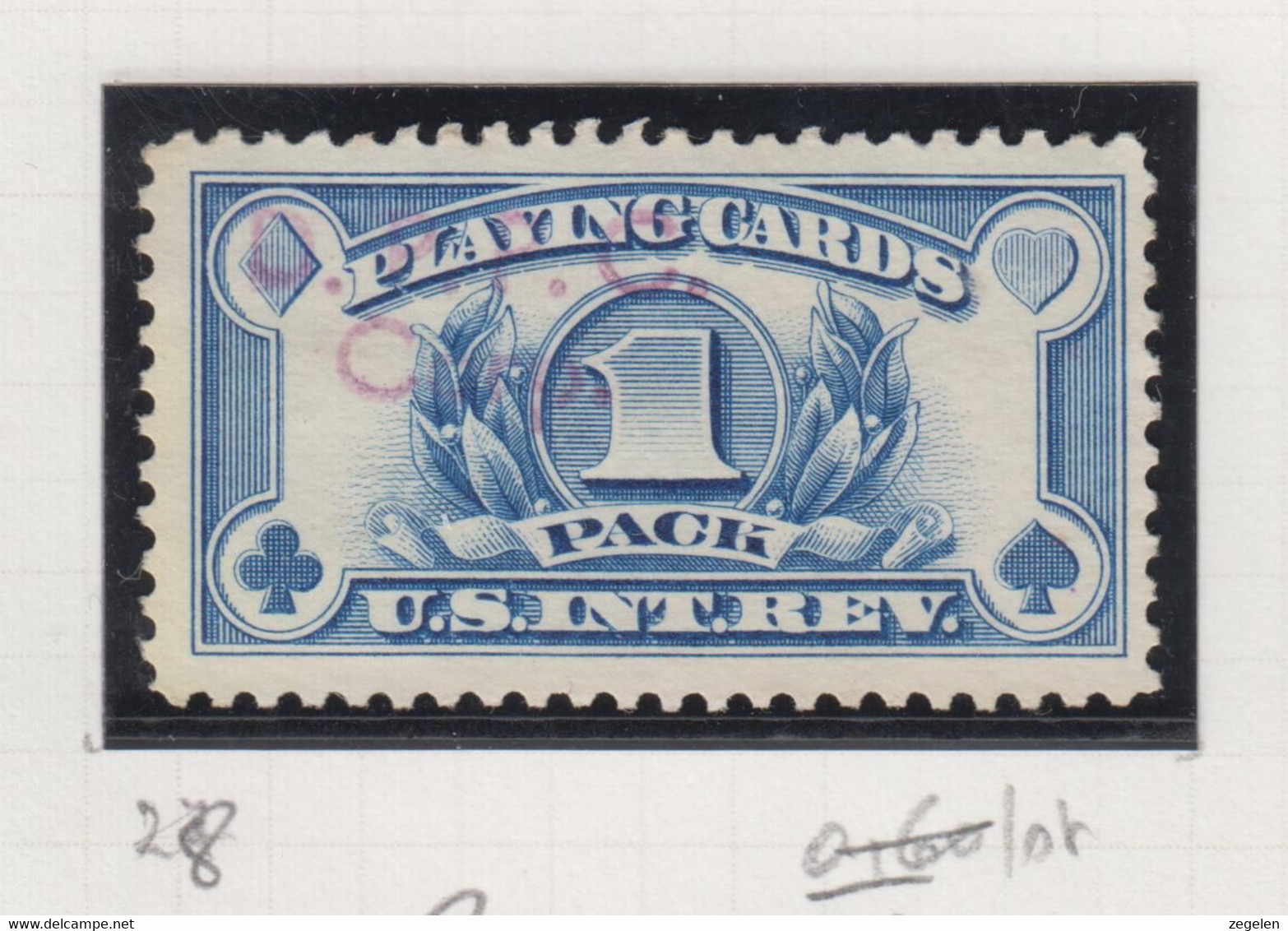Verenigde Staten Scott Cataloog Revenue Stamps Playing Cards RE28 Met Preo-stempel - Revenues