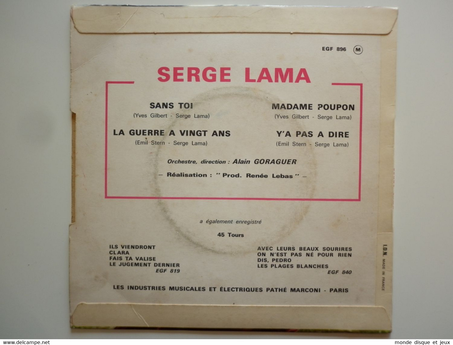 Serge Lama 45Tours EP Vinyle Sans Toi - 45 T - Maxi-Single