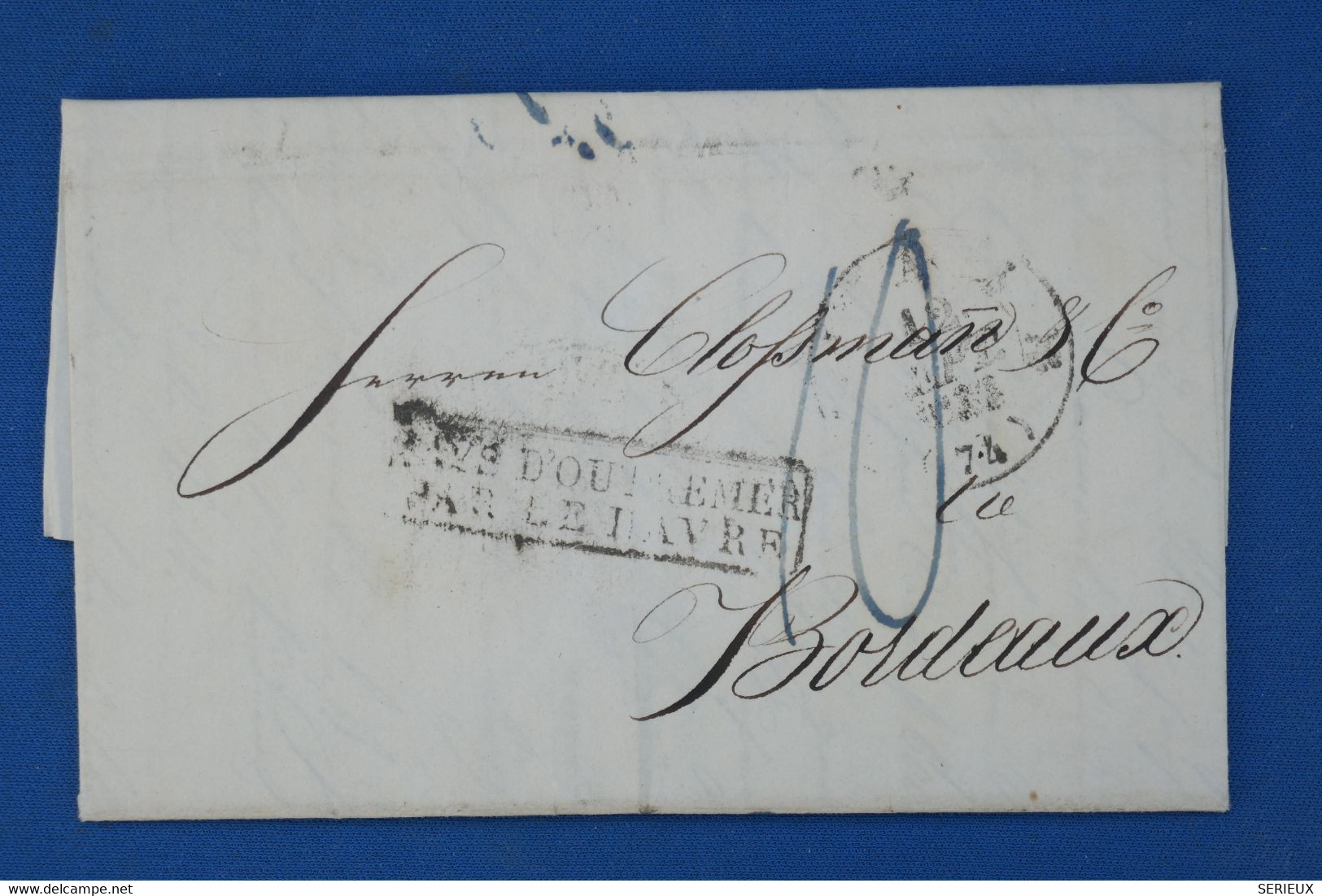 K3  ETATS UNIS BELLE LETTRE  1833  NEW YORK POUR  BORDEAUX FRANCE +CACHET  OUTREMER +POSTE MARITIME + AFFR. PLAISANT - …-1845 Préphilatélie