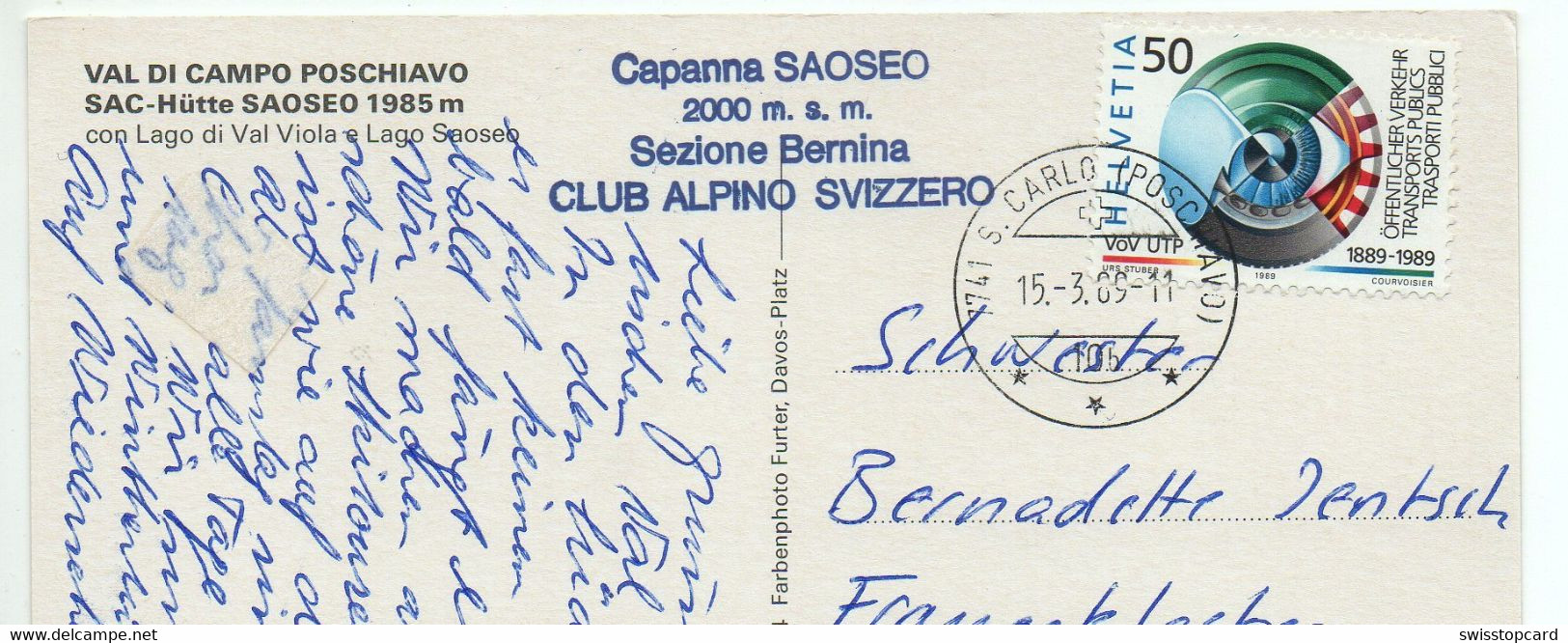 SAN CARLO (Poschiavo) SAC Hütte Capanna Saoseo Stempel Sezione Bernina Club Alpino Svizzero - Poschiavo