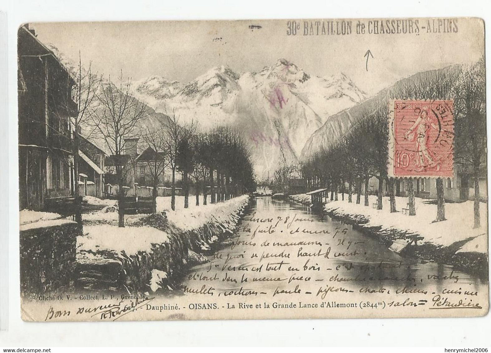 38 Isère Oisans La Rive Et La Grande Lance D'allemont Cachet Militaire 30 Bca Bataillon De Chasseurs Alpins 1906 - Bourg-d'Oisans