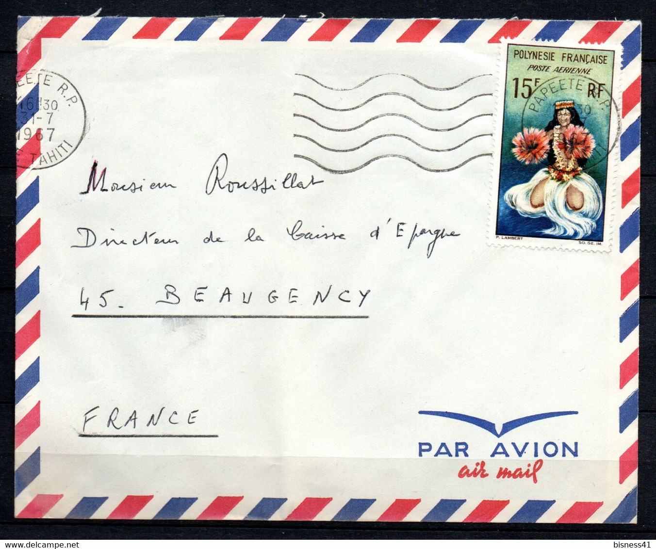 Col26 Polynésie  N° PA 7  Oblitéré Sur Lettre Papeete Tahiti 1967 - Storia Postale