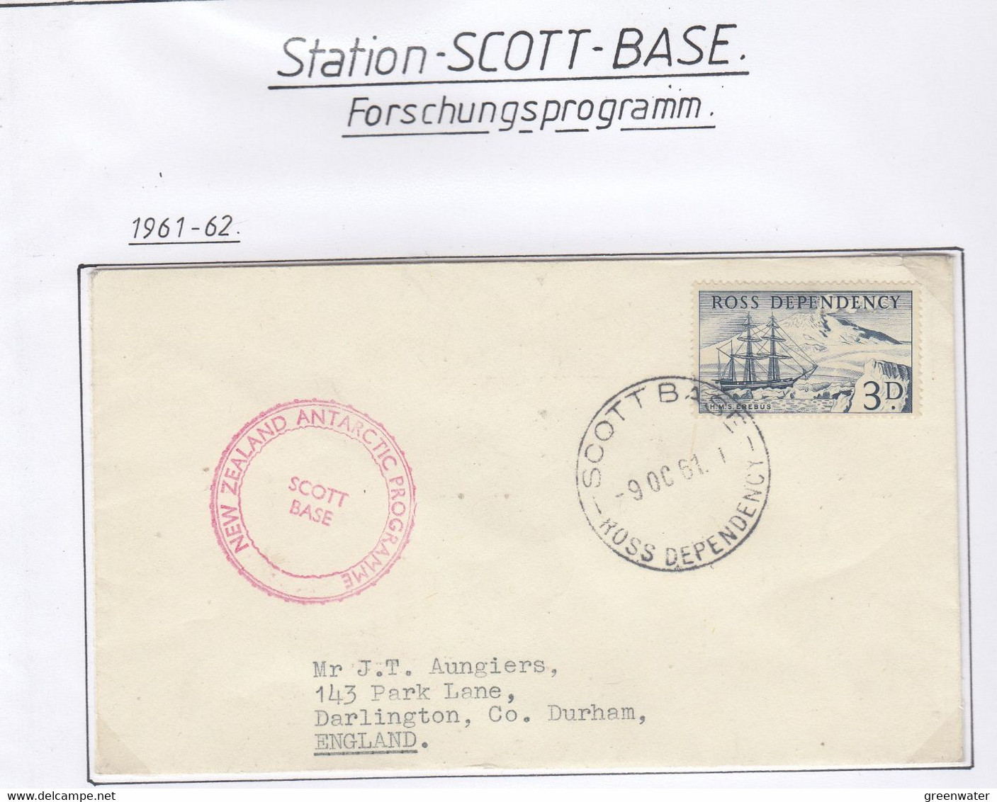 Ross Dependency 1961 Scott Base  Cover Ca Scott Base 9 OCT 61 (SCA158) - Brieven En Documenten