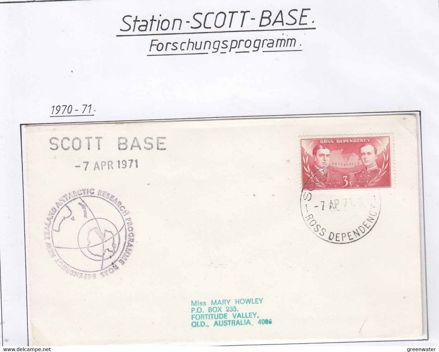 Ross Dependency 1971 Ca New Zealand Antarctic Research Programme Ca Scott Base 7 AP 71 (SCA160A) - Lettres & Documents