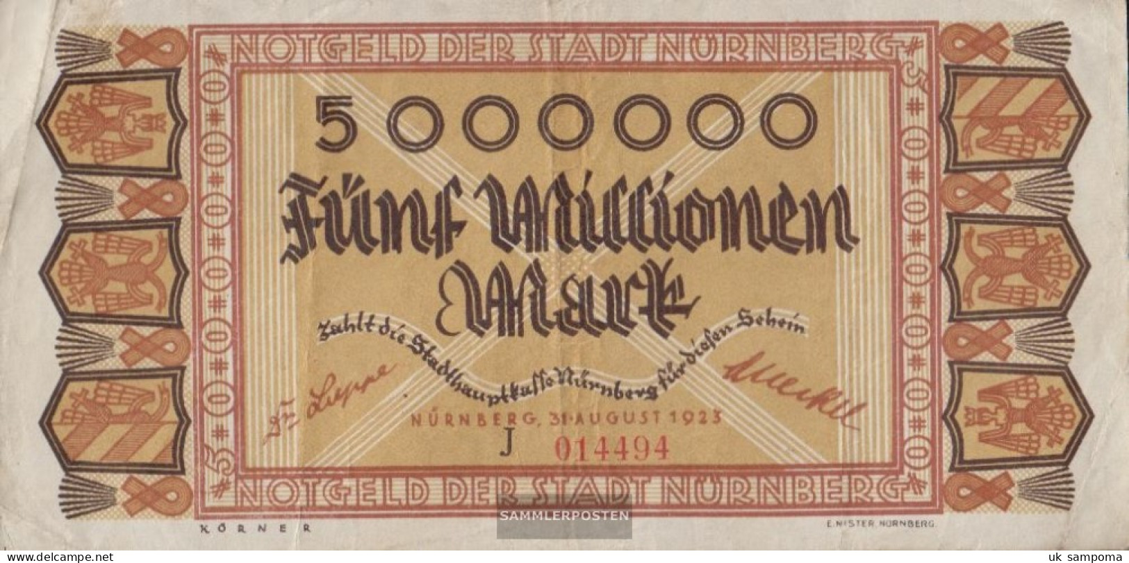 Nuremberg Inflationsgeld City Nuremberg Used (III) 1923 5 Million Mark - 5 Mio. Mark