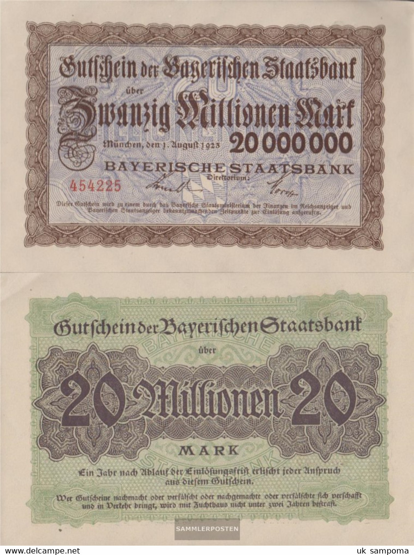 Bavaria Inflationsgeld Bayerische Staatsbank Used (III) 1923 20 Million Mark - 20 Millionen Mark