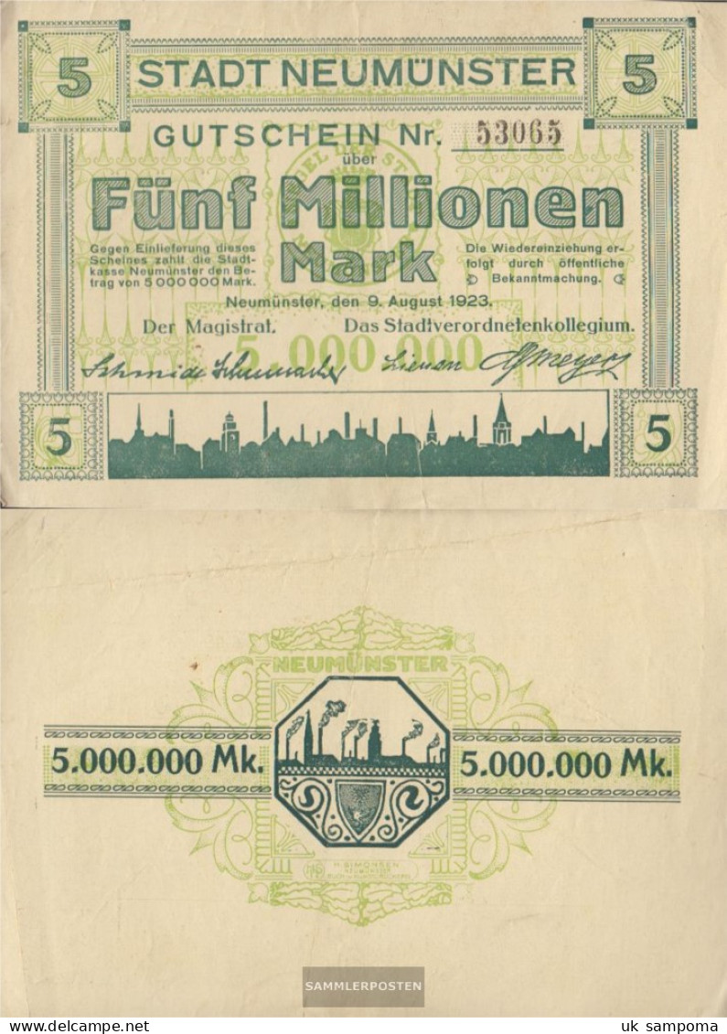 Neumünster Notgeld: Inflationsgeld City Neumünster Used (III) 1923 5 Million Mark - 5 Mio. Mark