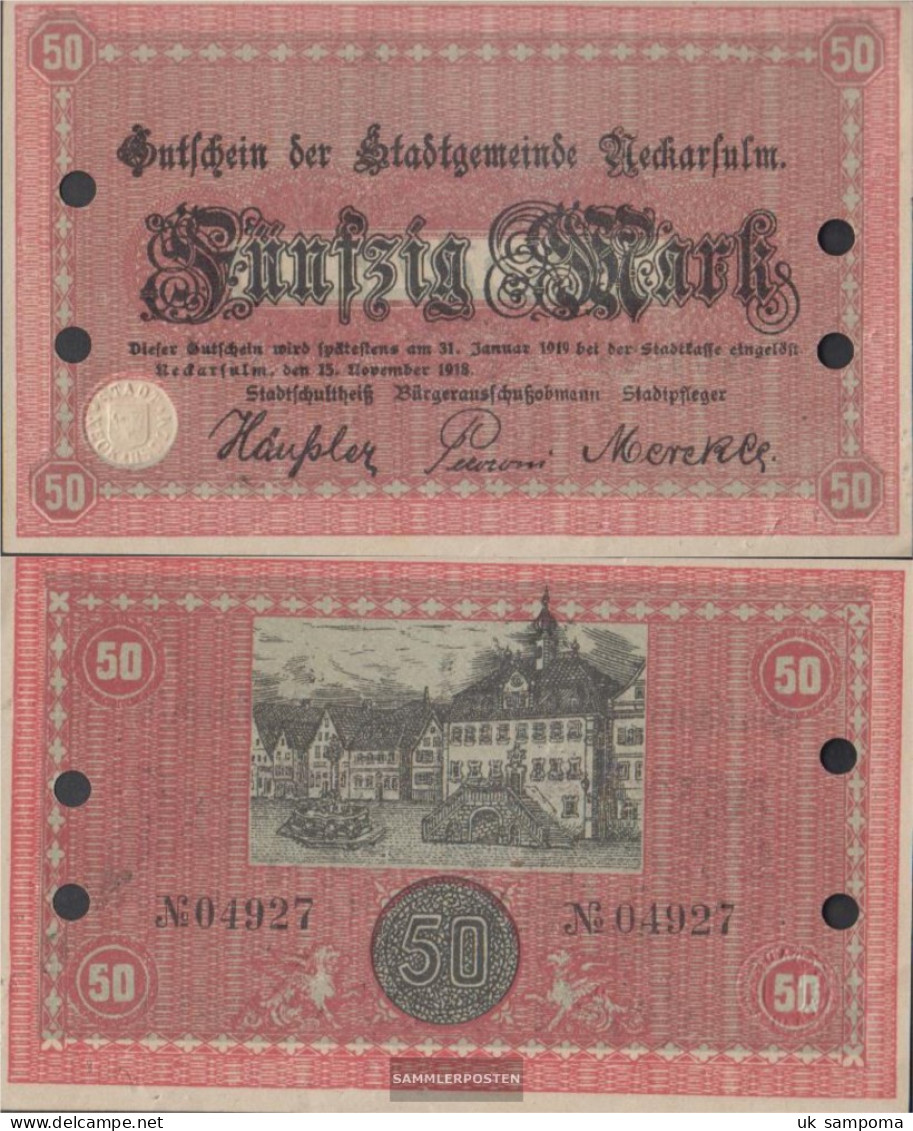 Neckarsulm Notgeld Municipality Neckarsulm, Gelocht Used (III) 1918 50 Mark - 50 Mark