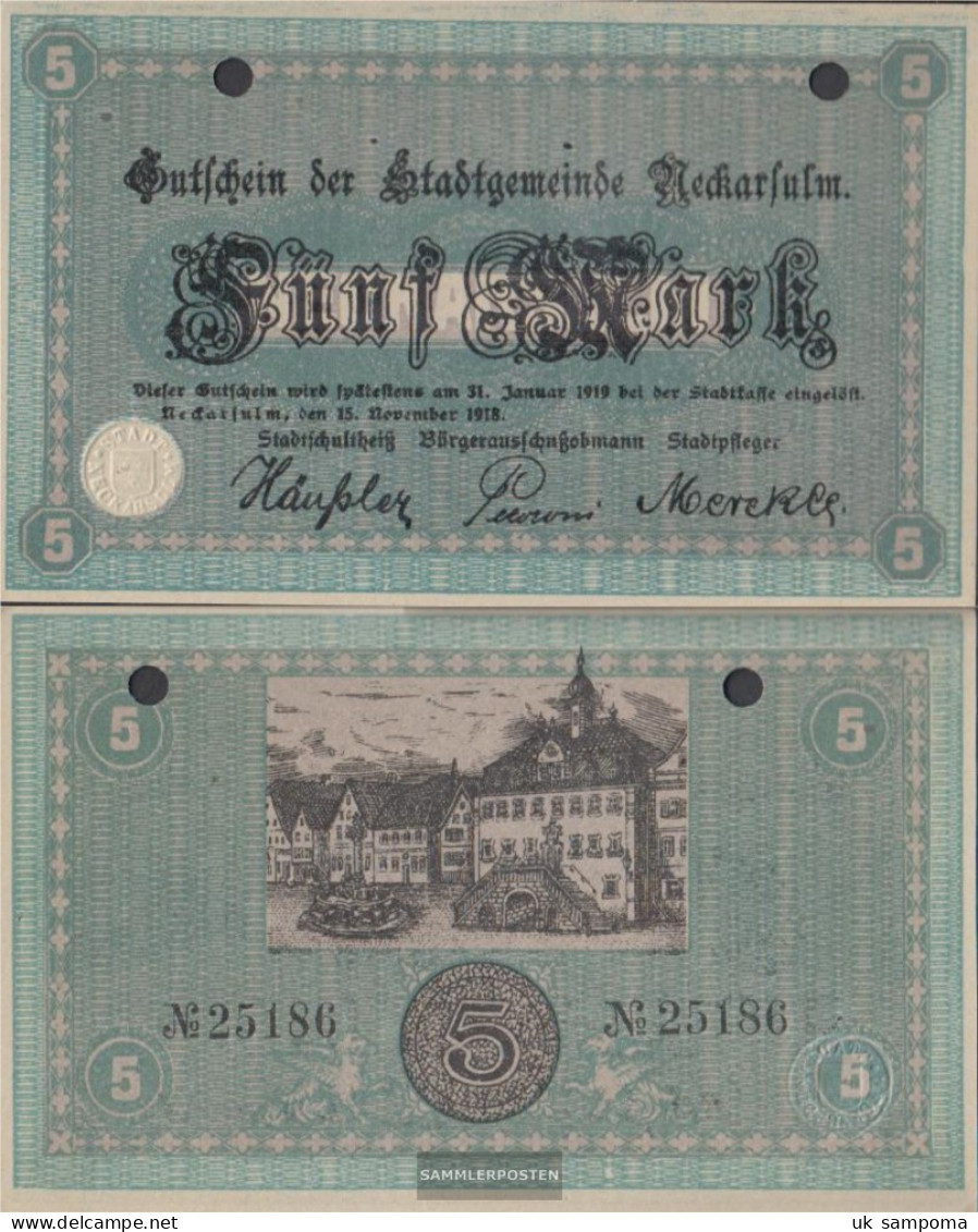 Neckarsulm Notgeld Municipality Neckarsulm, Gelocht Used (III) 1918 5 Mark - 5 Mark