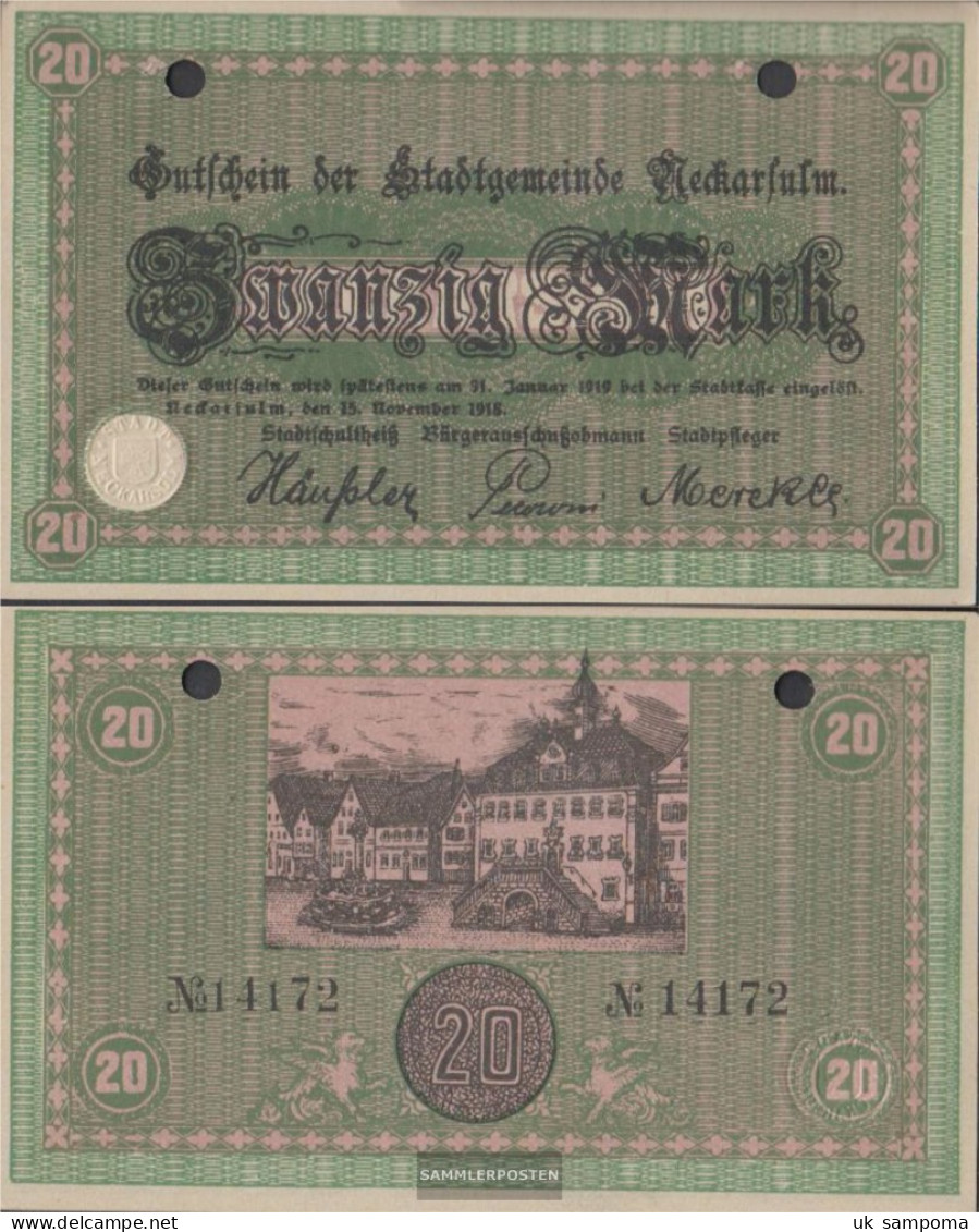 Neckarsulm Notgeld Municipality Neckarsulm, Gelocht Used (III) 1918 20 Mark - 20 Mark